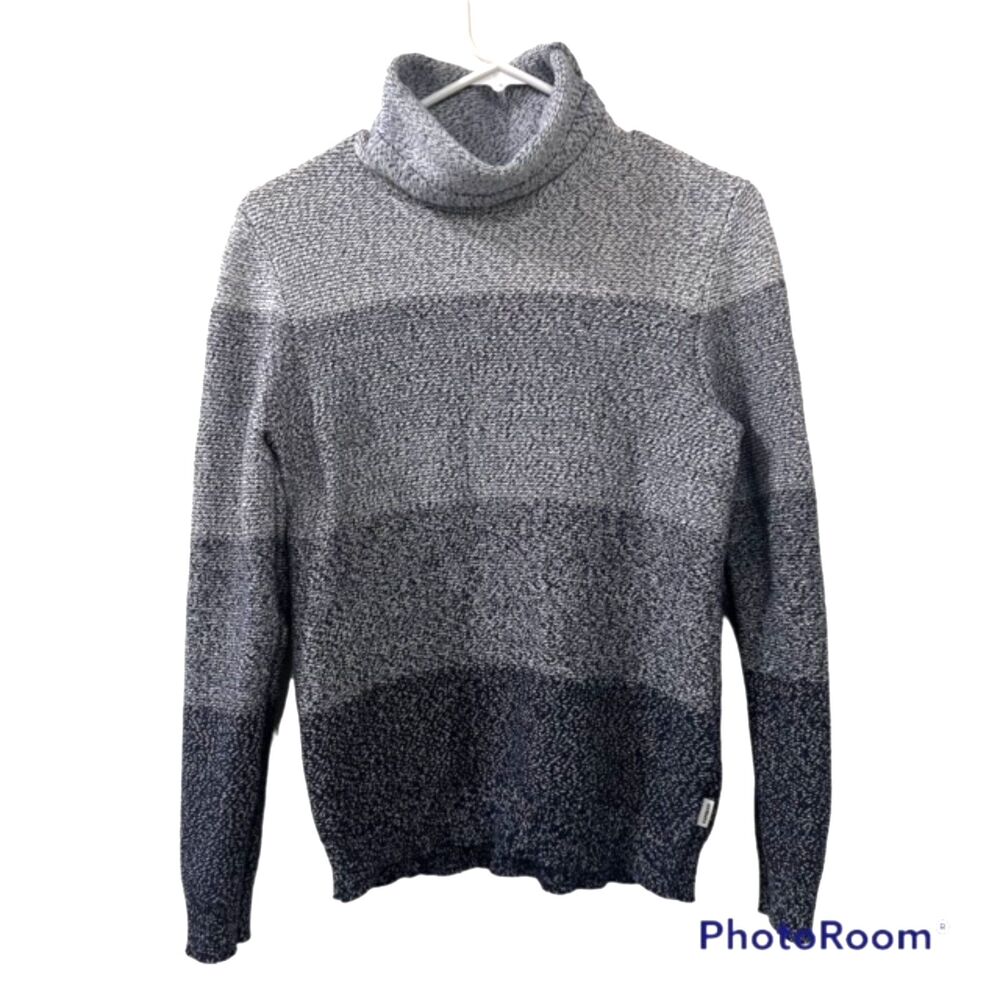 Express Womens Blue Ombre Turtleneck 100% Cotton Knit Sweater Size Medium